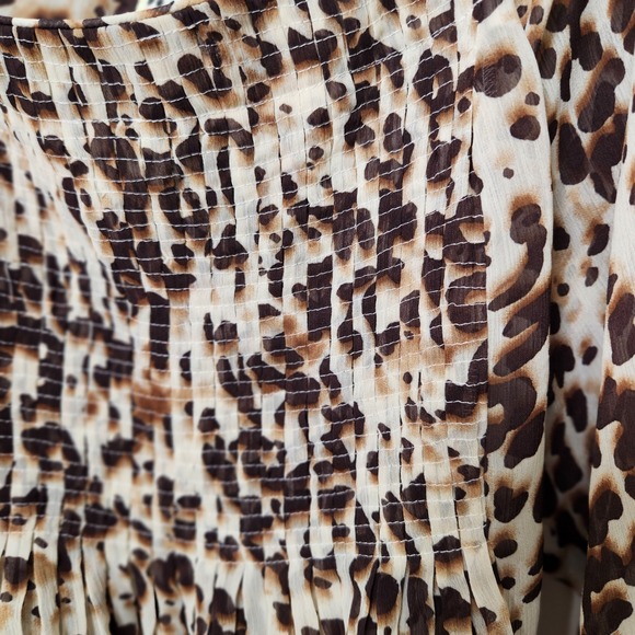 Ice Leopard Print 3/4 Sleeve Blouse XL Smocked Pleated Belt Y2K‎ 90s Milkmaid - Picture 7 of 11
